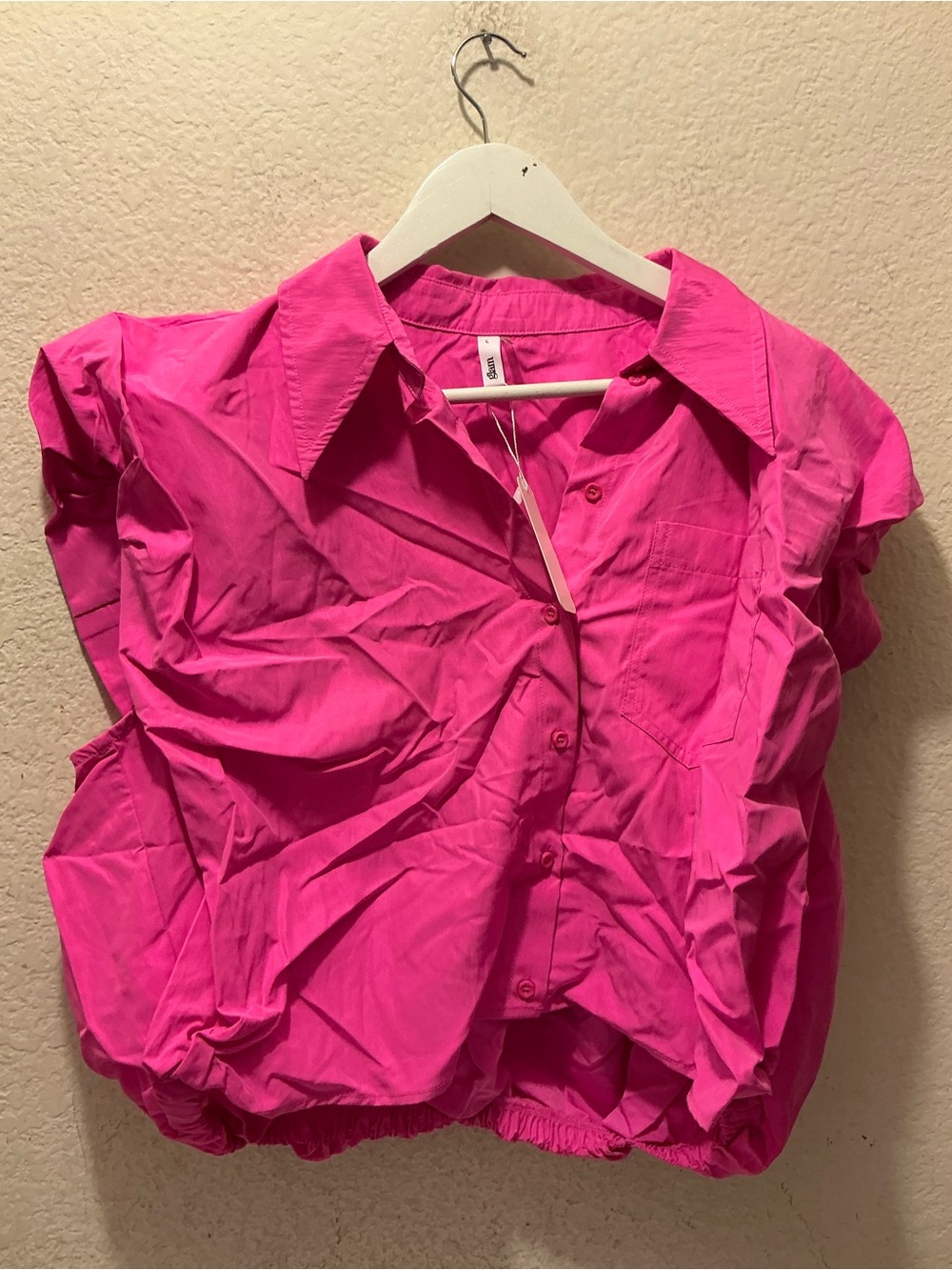 New glam Hot Pink Cropped Button-Down Shirt
